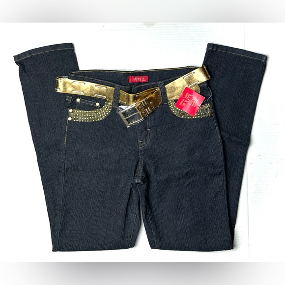 Zoey Beth Jeans Womens Juniors 5‎ / 6 Y2K Vintage Denim Embroidered Rhinestone - Picture 1 of 11